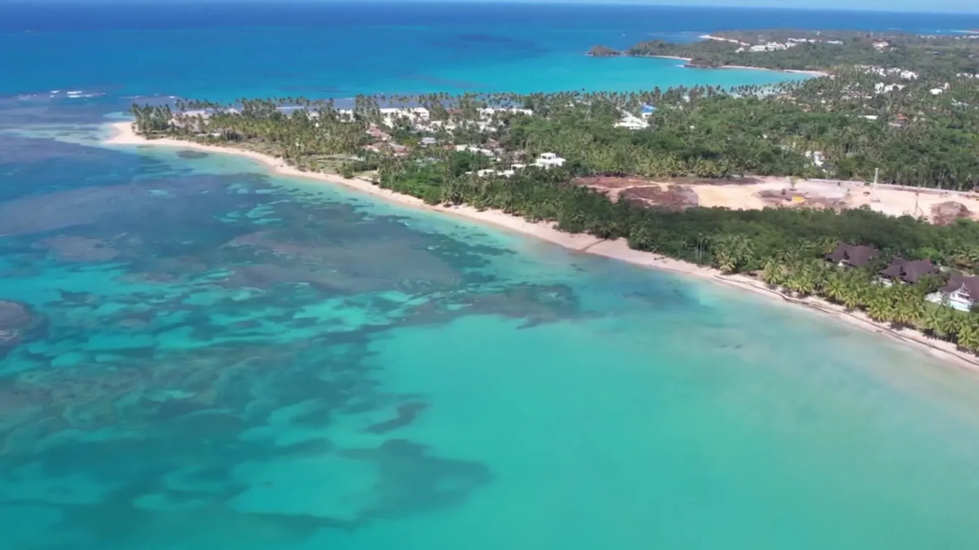 Aerial view of Las Terrenas coastline, Samana